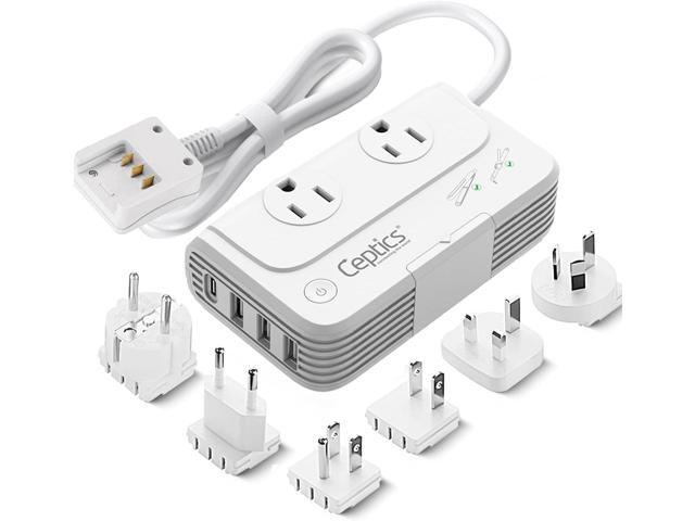 Travel Voltage Converter -200W Convert 220V to 110V for Curling Iron, Straightener, Charger Step Down World Power Plug - 4 USB PD 18W Fast Charging...