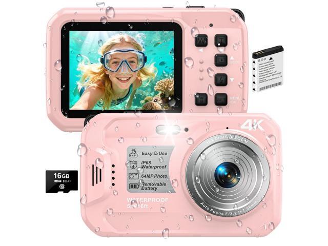 4K Underwater Camera, 64MP 16FT Waterproof Digital Camera with 16GB Card, Autofocus Floatable Waterproof Camera with IPS HD Screen, 16X Digital...