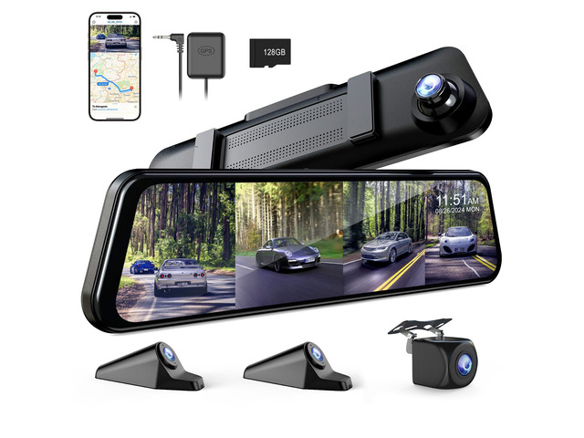 360 Degree View 4 Channel Mirror Dash Cam Detached Camera for Cars,Dash Cam Front and Rear Side(Left,Right),12'' Rear View Mirror...