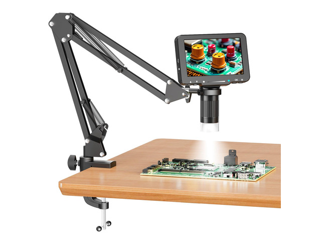 5' LCD Digital Soldering Microscope with Flexible Stand, 1000X Magnification for Electronics Repair & Coins, 1080P PC View, 8 LEDs (Micro SD Card...