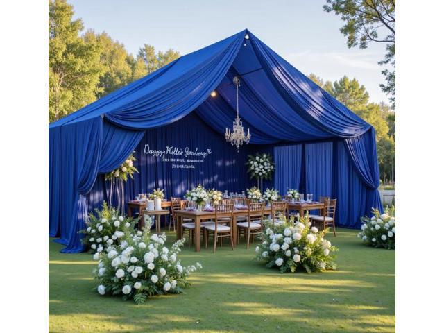 50ftx40ft Royal Blue Ceiling Curtain for Independence Day Wedding Parties 10 Panels Wrinkle-Free 40 FT Long Tent Draping Curtains for Wedding,...