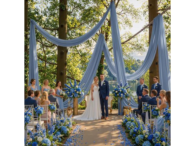 10ftx40ft Dusty Blue Ceiling Curtain for Wedding Parties 2 Panels Wrinkle-Free 40 FT Long Tent Draping Curtains for Wedding, Birthday & Theme...
