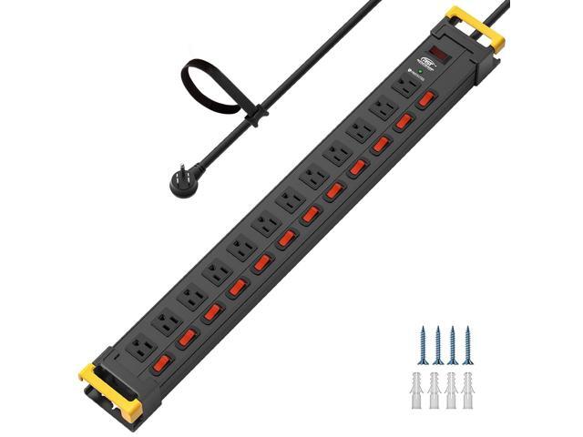 12-Outlet Metal Power Strip with Individual Switches, Wide Spacing for Bulky Plugs, 1020J Surge Protector, 9FT Cord with Cable Management for Home...