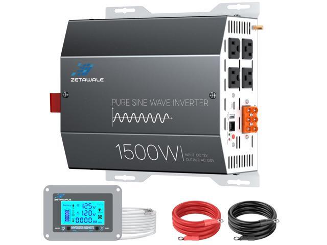 1500W Pure Sine Wave Inverter 12V DC to 110V/120V AC Converter, 3000W Peak, LCD Remote Control, 4 AC Outlets, USB & Type-C for RV, Truck, Camping,...