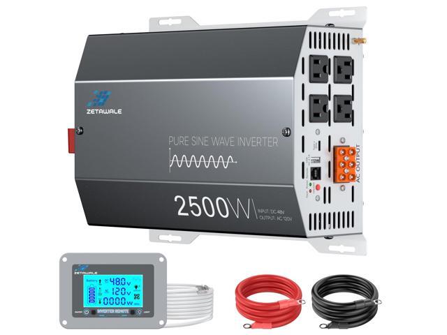 2500W Pure Sine Wave Inverter 48V DC to 110V/120V AC Converter, 5000W Peak, High-Efficiency Off-Grid Solar Power Inverter, 4 AC Outlets, USB &...