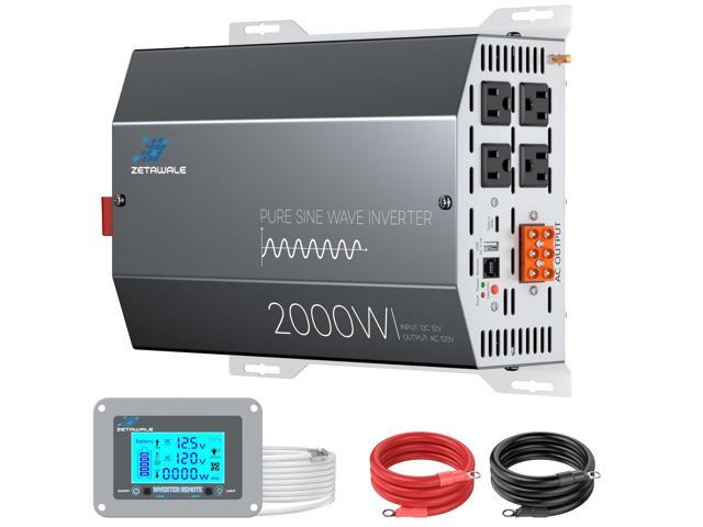 2000 Watts Pure Sine Wave Inverter 12V DC to 110V/120V AC Converter, 4000W Peak, LCD Remote Control, 4 AC Outlets, USB & Type-C for RV, Truck,...