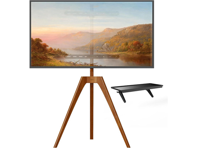 Premium Wood Easel TV Stand, Adjustable TV Tripod Stand for 45-65 Inch LED LCD Screen, with Top TV Shelf and Magnetic Concealed Cable Management,...