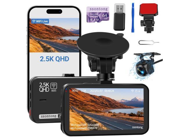 Dash Cam Front and Rear, Dash Camera for Cars WiFi/APP Control Dual Dashcam W/ 64GB Card, 2.5K Dash Cam Front+1080P Rear Car Camera W/Super Night...