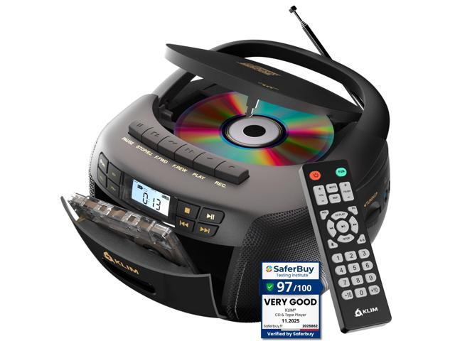 CD Player & Cassette Tape Player, Bluetooth Boombox, AM/FM Radio, Stereo Sound, Remote, CD and Cassette Combo, Tape Recording, USB Drive, AUX,...