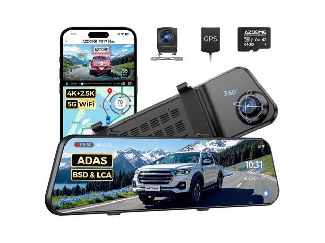 4K+2.5K Mirror Dash Cam with AR effects, ADAS, BSD & LCA Rear View Mirror Camera, 12' Rearview Mirror Camera, 5.8GHz WiFi, Voice Control, GPS,...
