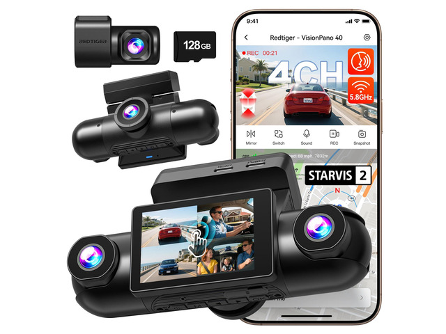 4 Channel 360° View Dash Cam, Dual STARVIS 2, 2.5K*2+1080P*2 Dashcam Front and Rear Inside Left Right, 5.8GHz WiFi, 8 IR Lights Night Vision, 4...
