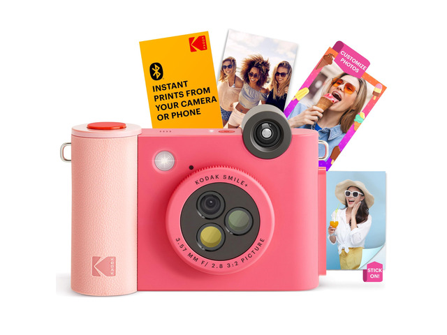 Smile+ 2-in-1 Digital Instant Print Camera & Wireless Bluetooth Photo Printer - 10MP, Special-Effect Rotating Lens, Zink 2x3 Sticky-Back Photos,...