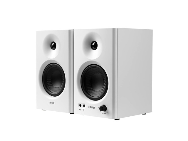 MR4 42W Powered Monitor Speakers, 1' Tweeter & 4' Woofer, Balanced TRS/RCA/AUX, Monitoring/Music Mode, for PC/PS5/TV, Music Production & Gaming-White