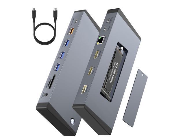 Laptop Docking Station 3 Monitors for Dell/HP/Lenovo/Mac, 15 in 1 USB C Docking Station Dual Monitor with M.2 NVMe SSD Slot, 4K@60Hz Triple Display.
