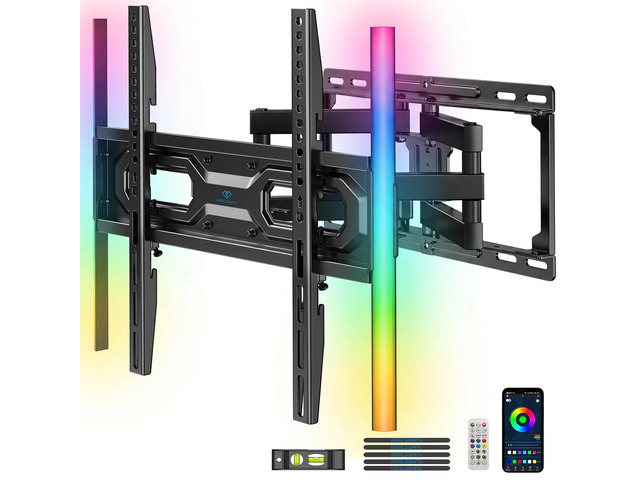 Full Motion TV Wall Mount with LED Lights for 28-65 Inch TVs, Pre-Assembled TV Mount Up to 88 lbs, Max VESA 400x400mm, Swivel, Extension, Tilt,...