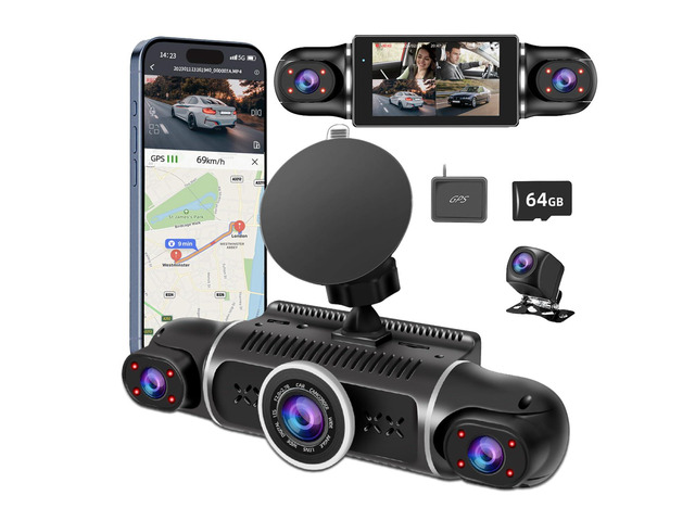 360° Dash Cam Front and Rear View 4 Channel Dash Camera FHD 2K+1080Px3 for Car, Inside/Back 170°+2x150°+170° Wide Angle, 8 IR Lamps Night...