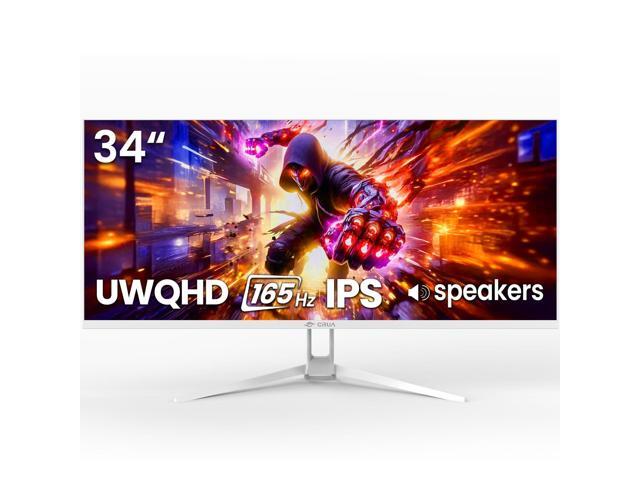 34'' White Gaming Monitor, 165HZ/144HZ, WQHD(3440x1440P) IPS UltraWide Screen Computer Monitors with Built-in Speakers, Supports FreeSync, 120%...