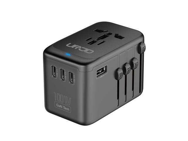 Universal Travel Adapter 100W GaN Fast Charger in One, 5 USB Ports & 2500W AC Outlet, International Power Adapter for Europe UK US 200+ Countries,...