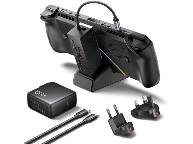 Docking Station & 100W Charger for ROG Xbox Ally X (2025)/ROG Ally X/Steam Deck/Legion Go, 6-in-1 Dock with HDMI 4K@120Hz, Gigabit Ethernet, Dual...