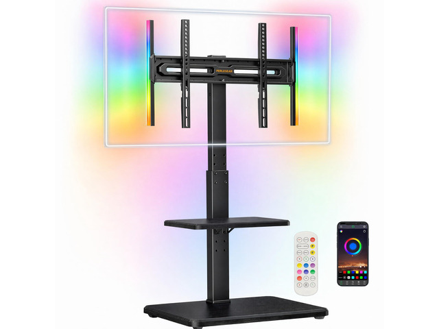 Floor TV Stand with LED Lights for 34-75 inch TVs up to 110 lbs, Max VESA 600x400mm, Swivel, Tilt, 12 Height Levels, TV Backlights with Music Sync,...