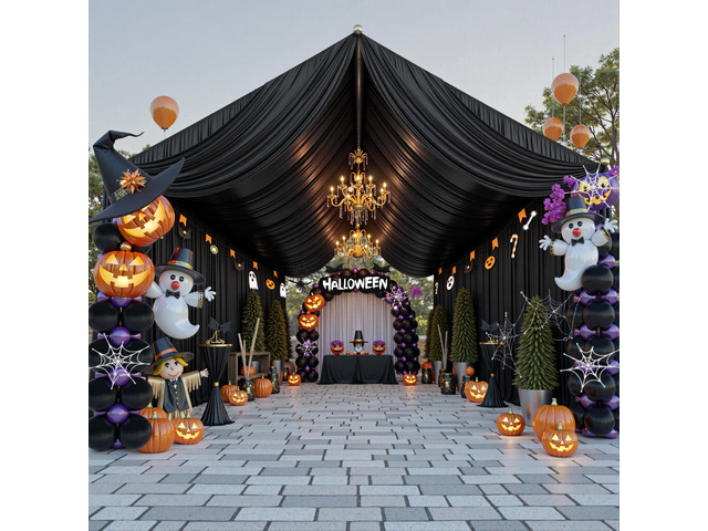 50ftx40ft Black Ceiling Curtain for Wedding Parties 10 Panels Wrinkle-Free 40 FT Long Tent Draping Curtains for Wedding, Birthday & Theme Parties,...