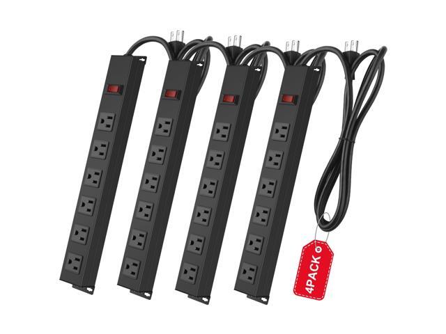 4Pack Metal Wall Mount Power Strip, Mountable Power Outlet with 6 AC Outlets, Aluminum Alloy Mount Power Socket with Switch, 15 FT SJT 3/C 14AWG.