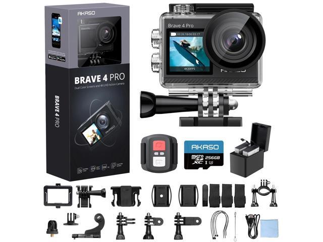 Brave 4 Pro 4K30 Action Camera with 256GB MicroSD U3 Card 131FT Underwater Waterproof Camera EIS Touch Screen Remote Control with 2x1350mAh.