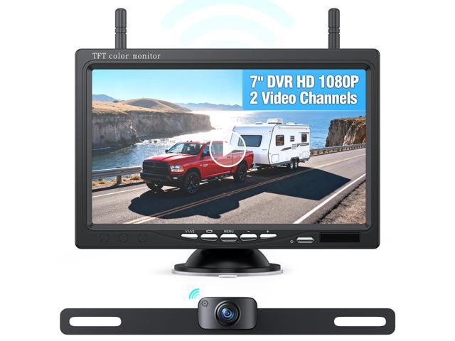 Wireless Backup Camera with 7 DVR Monitor for Trucks, 2 Channels, HD1080P Front/Rear View Camera with Night Vision, IP69K Waterproof, DIY Reserving.