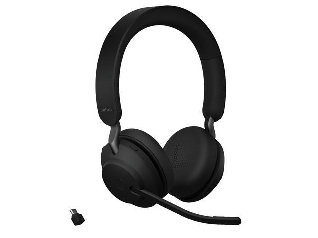 Evolve2 65 MS Wireless Headphones with Link380c, Stereo, Black Wireless Bluetooth Headset for Calls and Music, 37 Hours of Battery Life, Passive.