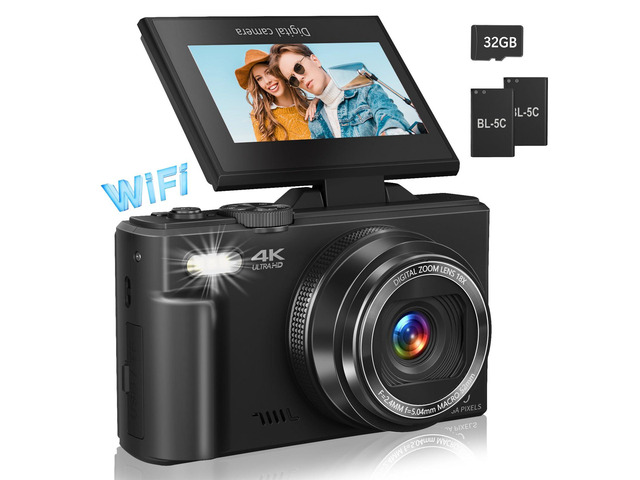 Digital Camera for Photography, 4K Vlogging Camera for YouTube 3' 180Â° Flip Screen 18X Digital Zoom Compact Retro Cameras with 32GB TF Card & 2...