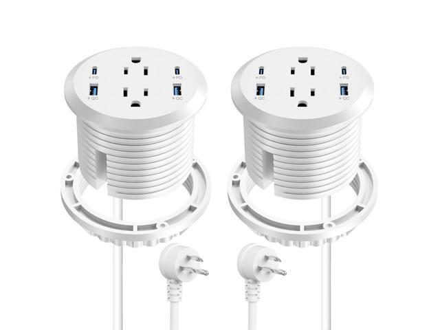 3 inch Desktop Power Grommet USB C,65W Fast Charging Station,Furniture Recessed Power Strip,2 Outlets,4 USB Ports,Flush-Mount for Desktop,.