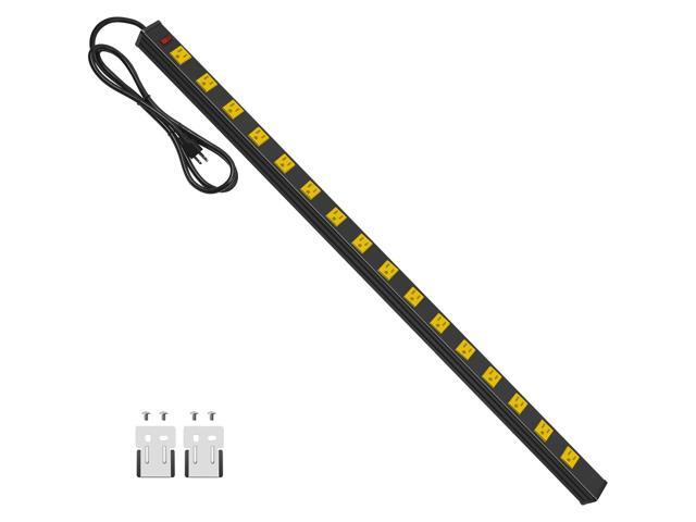 Long Metal 16 Outlet Wide Spaced Garage Industrial Heavy Duty Power Strip with 25 FT Cord 15A, 125V, 1875W. Yellow