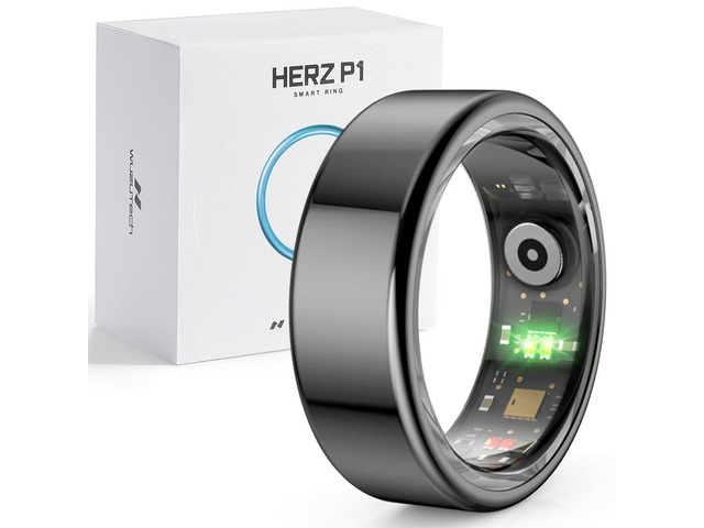 Herz P1 Smart Ring for Women & Men - (Size 10) 24/7 Health Metrics Fitness Ring, Tracks 20+ Biometrics, 6 Day Battery Life, Waterproof Stainless...