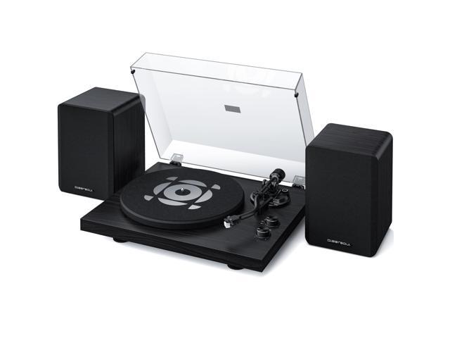 SoulBox S1 Vinyl Record Player with Stereo Speakers, Turntable with Built-in Preamp, S-Shaped Tonearm, 33/45 RPM - Black