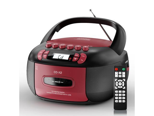 Boombox CD Cassette Player Combo Bluetooth, Radios & Remote Control AM/FM, AUX/USB MP3, Tape Recording/Sleep Timer/Earphone Jack, DC/AC Powered.