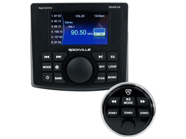 RGHR-ZA 4 Zone Marine Gauge Hole Digital Media Receiver, 72W, Bluetooth App Control, Wired Remote, IP66 Waterproof, for Boats and Marine Audio Systems
