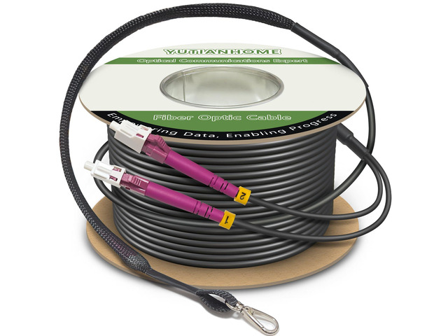 165ft/50m OD-5mm Industrial TPU OM4 Fiber LC to LC Outdoor Armored Fiber Patch Cable, Duplex Multimode Fiber Optic Cable, 40G/100G, 50/125, OM4...
