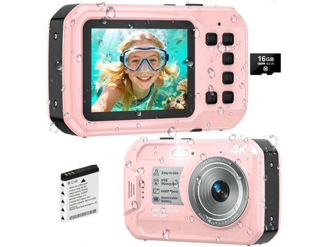 4K Underwater Camera, 64MP 16FT Waterproof Digital Camera with 16GB Card, Autofocus Floatable Waterproof Camera with IPS HD Screen, 16X Digital Zoom