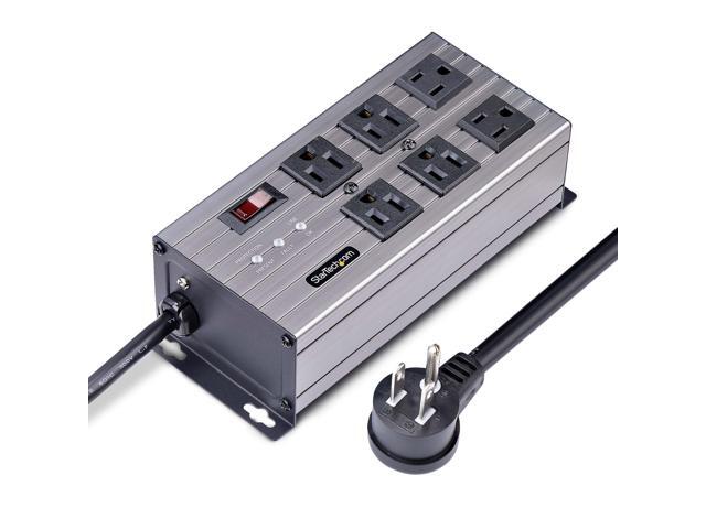 Flat Plug 6-Outlet Heavy Duty Industrial Power Strip 125V/15A with Surge Protector, EMI/RFI Isolation, Mountable PDU, 8ft/2.4m Extension Power...