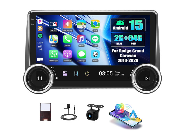 Android 15 2G+64G Car Stereo for Dodge Grand Caravan 2010-2020 & Chrysler Grand Town & Country 2011-2016 with Wireless Carplay Android Auto, 10.1'...
