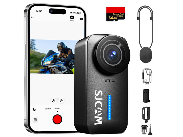 C110 Small 4K Wearable Body Camera with 64GB Card,3H Battery,EIS Stabilization,30M Waterproof POV Camera for Sports,Biking & Helmet...