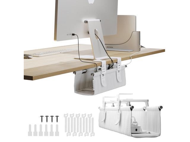 Original No Drill Under Desk Cable Management Tray 14.1' - Premium White Fabric Cable Management Under Desk - Clamp/Screw Mount Cord Organizer -...