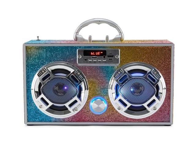 Boombox Speaker with LED Lights Retro Bluetooth Speaker w/Enhanced FM Radio - Perfect for Home and Outdoor (Swirl Bling)