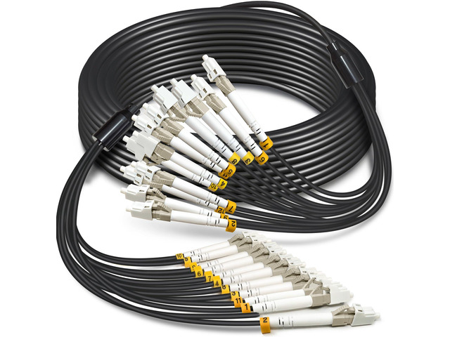 5 Meters 12 Core OM3 Multimode Industrial TPU LC to LC Outdoor Armored Fiber Patch Cable, Direct Burial 12 Strands Fiber Optic Cable, 10Gb Duplex...