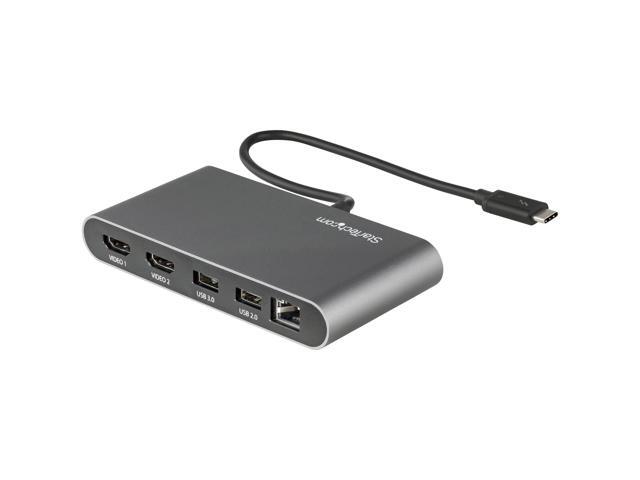 Dual-Monitor Thunderbolt Mini Dock, 4K 60Hz HDMI, Driverless Hub for Windows and Mac, Gigabit Ethernet, 1 x USB 5Gbps, 1x USB 2.0, 11in (28cm) Cable