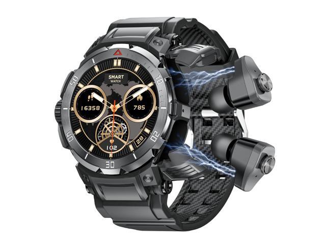 Smart Watch with Earbuds for Men, 1.53' HD Screen Military Watch, Answer/Make Calls, Sports Fitness Trackers with Heart Rate, Blood Oxygen, Sleep...