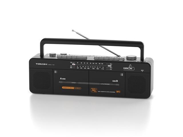 Cassette Tape Player with Stereo Sound, Dual Tape Decks, 3-Band Radio, USB/TF Card Playback, and Tape-to-USB/TF Card Recording Function