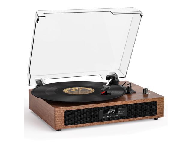 Vinyl Record Player with Built-in Speakers, 3-Speed Belt-Drive Turntable with LED Display, Record to USB Drive & TF Card, Beginner-Friendly Modern.