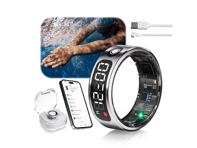 7.0 Smart Ring with LED Screen5ATM Waterproof5.3+EDR Technology - 0.1%± Error Smart Ring for Men and Women to Monitor Sleep, Heart Rate, Silver 13#