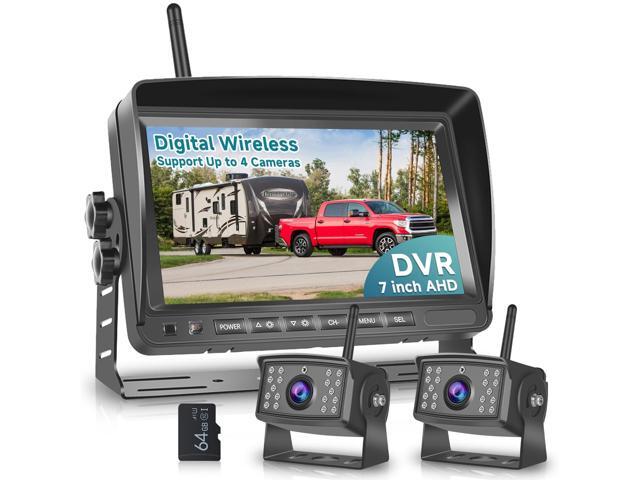 Wireless Backup Camera for RV, 7' IPS Monitor Kit+ 2 AHD Rear View Camera Waterproof Night Vision DVR Recording, Wireless Reverse Camera 12V-36V...